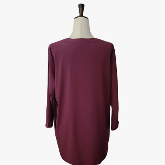 Orvis Maroon Notiched V-neck 3/4 Sleeve Zip Pocket Top Size L - Picture 3 of 9